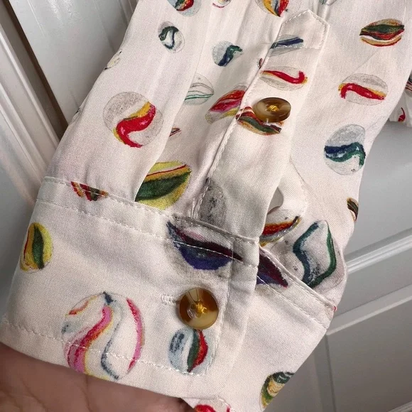 * Rare Anthropologie Losing my Marbles White Multicolor Button Down Shirt - Picture 8 of 8